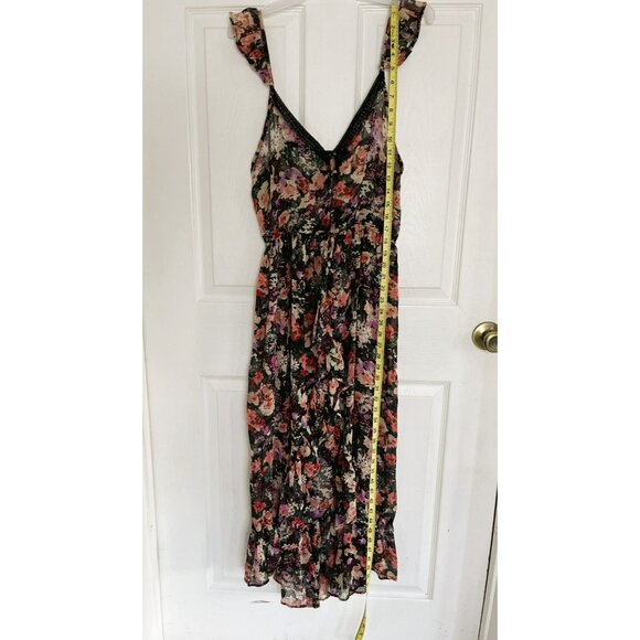 Forever 21 Babydoll Dress M Sheer Ruffles Asymmetric Dark Floral Fairy Cottageco - Picture 10 of 13